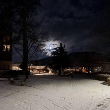 "Der Vollmond beleuchtet den Schnee im Lindenhofpark in Gelterkinden in den noch frühen Morgenstunden", schreibt uns Fritz Häuselmann aus Gelterkinden.