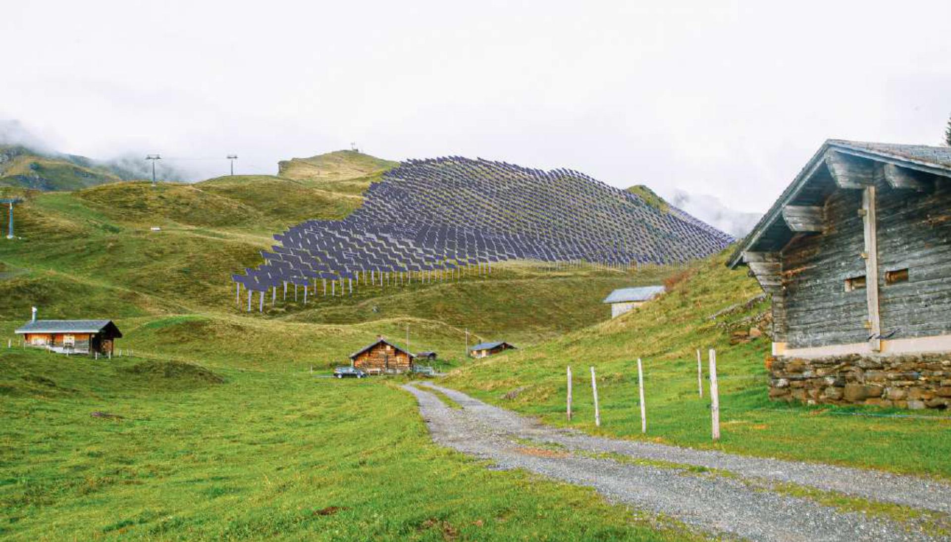 Die Basler Energieversorgerin IWB will im Gebiet Käserstatt im Berner Skigebiet Meiringen-Hasliberg eine alpine Photovoltaik-Anlage errichten. Die 40 Millionen Franken teure Anlage soll Strom für 4500 Haushalte liefern. Bild zvg