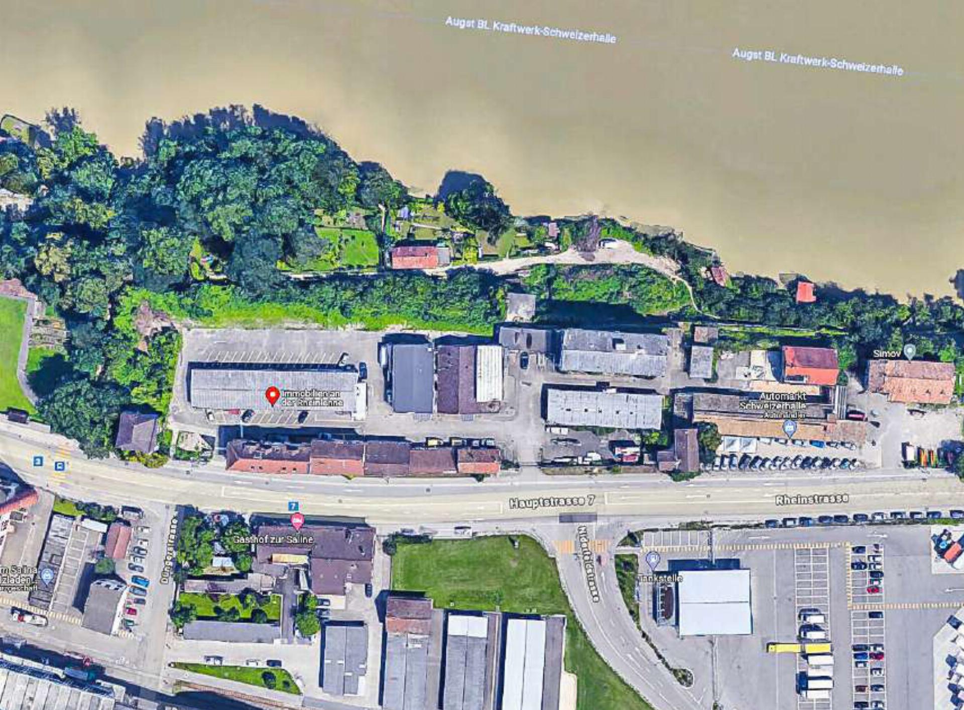 Die «Rheinlehne» bei Pratteln: Rund 120 000 Kubikmeter Material muss ausgehoben und entsorgt werden. Bild Google Maps