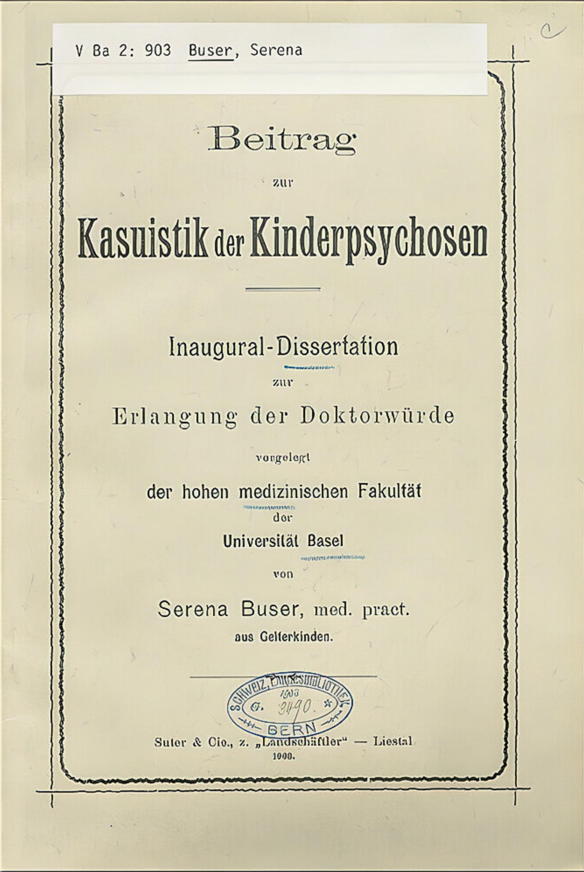 Serena Buser – die vierte Frau im Basler Hörsaal - Das Bild wird blockiert. – Möglicherweise durch einen aktiven Adblocker.