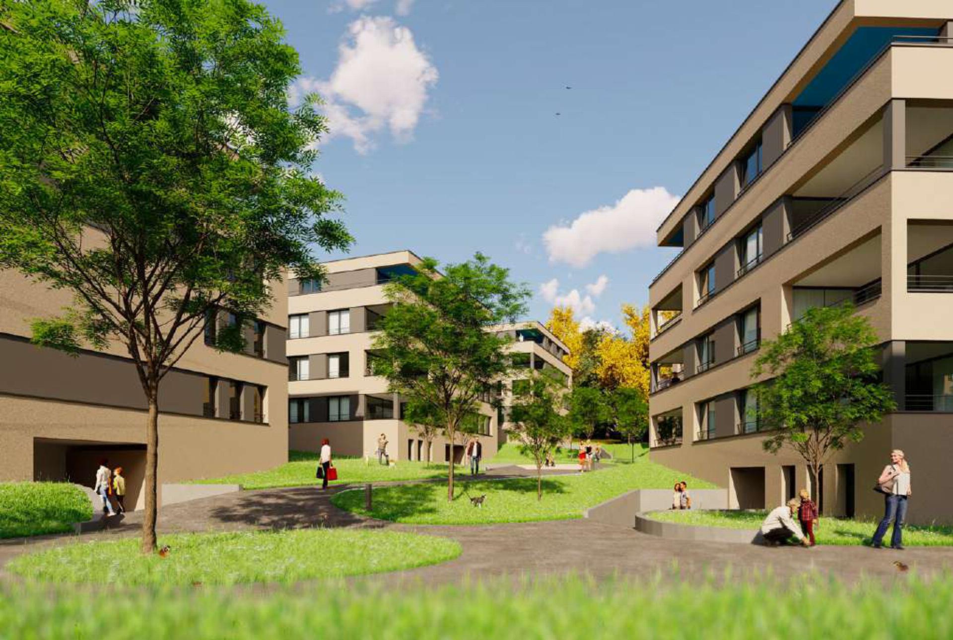 Im Gebiet Mettlen sollen Mehrfamilienhäuser mit über 50 Wohnungen entstehen. Visualisierung zvg