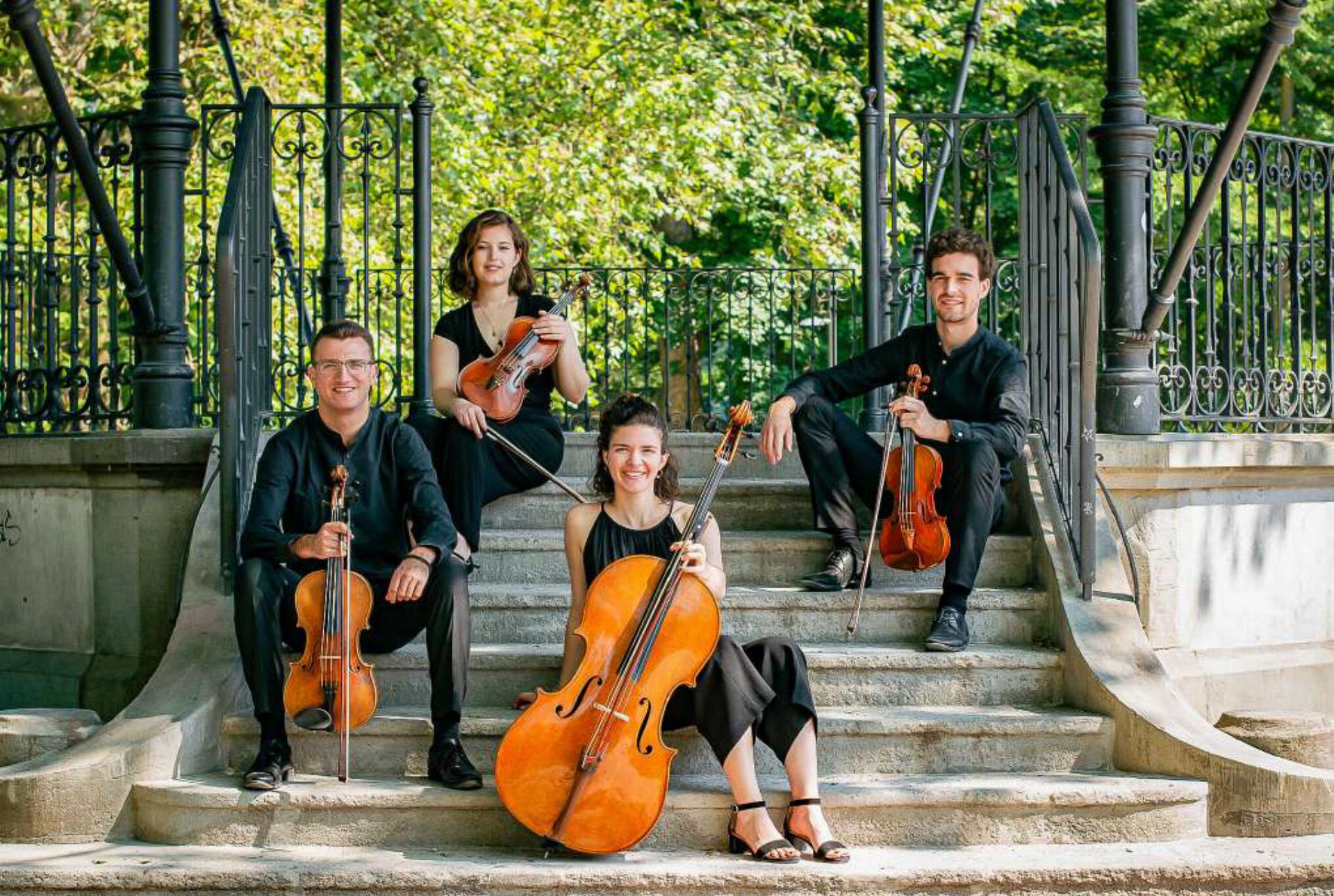 Die vier Streichmusiker um Violinist Silvan Irniger aus Buus (rechts). Bild zvg