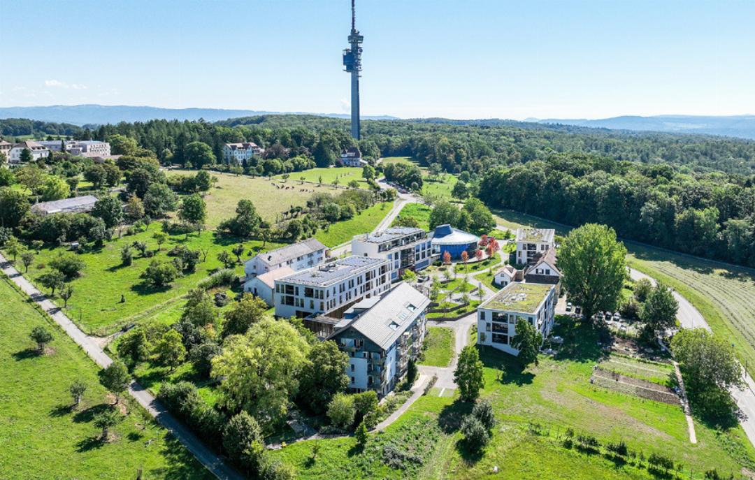Auf dem Basler Hausberg St. Chrischona betreibt die ADEV eine Photovoltaikanlage und einen modernen Holzpellet-Wärmeverbund. Auf dem Basler Hausberg St. Chrischona betreibt die ADEV eine Photovoltaikanlage und einen modernen Holzpellet-Wärmeverbund.