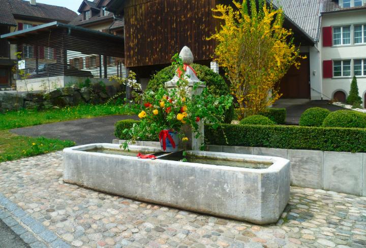Der prächtige Blumenschmuck auf den Ziefner Dorfbrunnen zum 1. Mai hat eine lange Tradition. Bild Archiv vs / Paul Spiess
