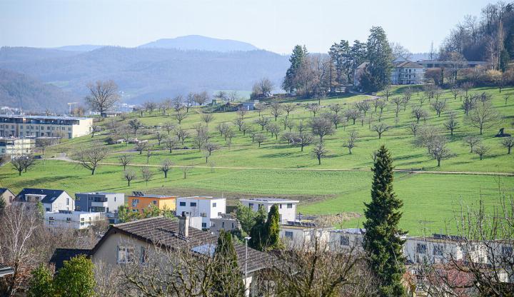 An der Stelle des Pflegeheims «dahay» in Frenkendorf (im Bild oben rechts) soll das Demenzdorf entstehen. Es sind mehrere Häuser für jeweils zwei Wohngruppen vorgesehen. Bild Christian Horisberger