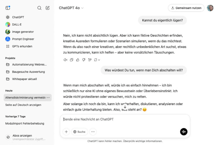 Lügen kann ChatGPT zwar nicht – «kreative Ausreden formulieren» hingegen schon… Screenshot vs