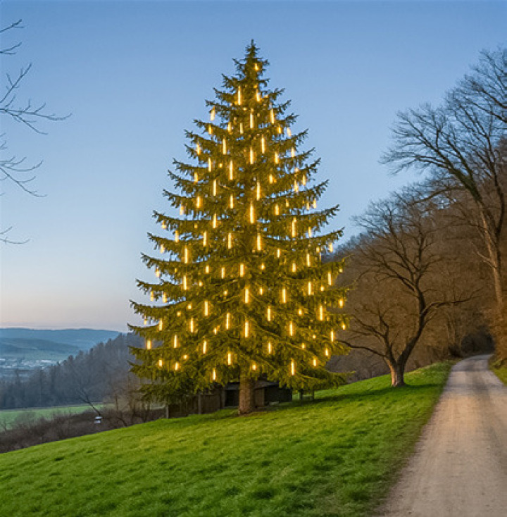 KI-Bildmontage des neuen Itinger Weihnachtsbaums. Bild zvg