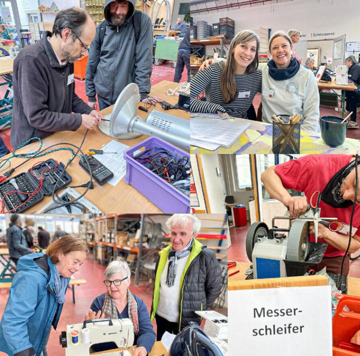 Die vielen freiwilligen Helferinnen und Helfer sind mit verschiedenen Maschinen zum Reparieren vor Ort.
Bild zvg