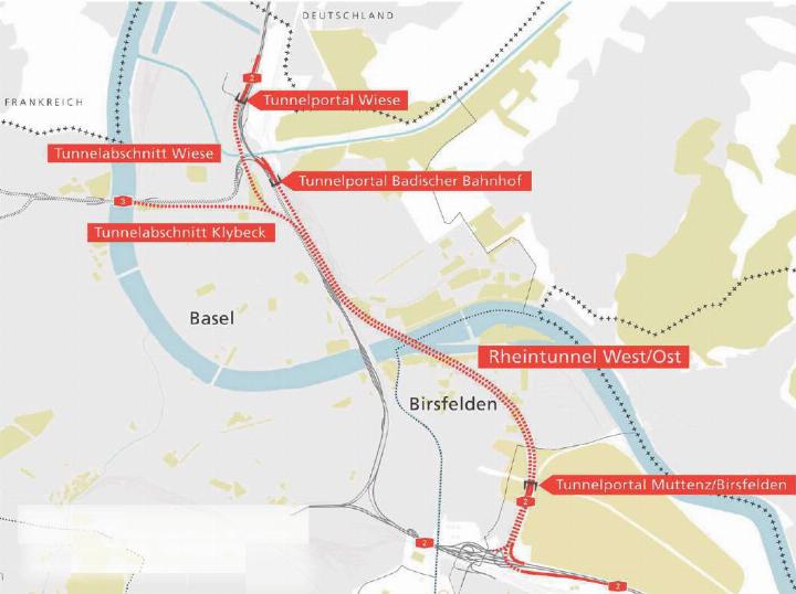 Der geplante Tunnel soll in Birsfelden beginnen und bis zum Basler Quartier Kleinhüningen führen. Bild zvg