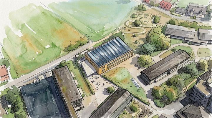 Diese Illustration zeigt, wie sich das Projekt 
«Ratio» (Bildmitte) ins Schulhausareal Hofmatt einfügt.
Bild zvg / Arbeitsgruppe «Ratio»