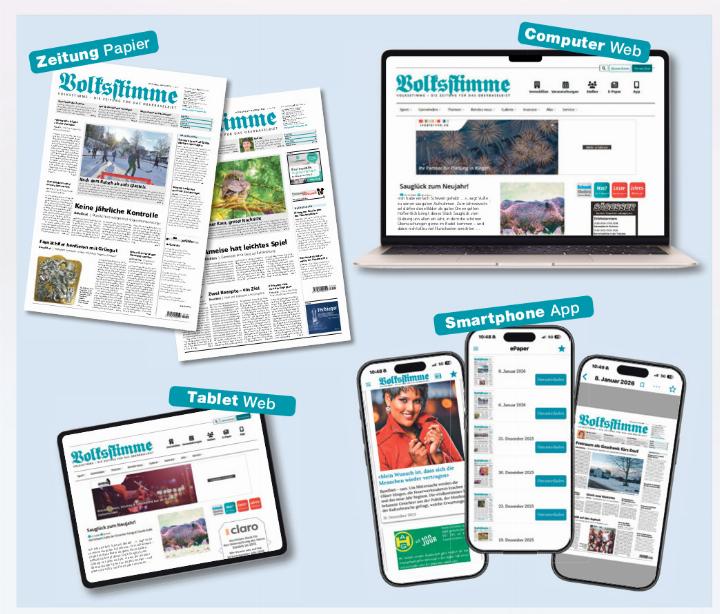 Unsere «Volksstimme»-Kanäle: Wählen Sie Ihren Favoriten. Illustration mas.