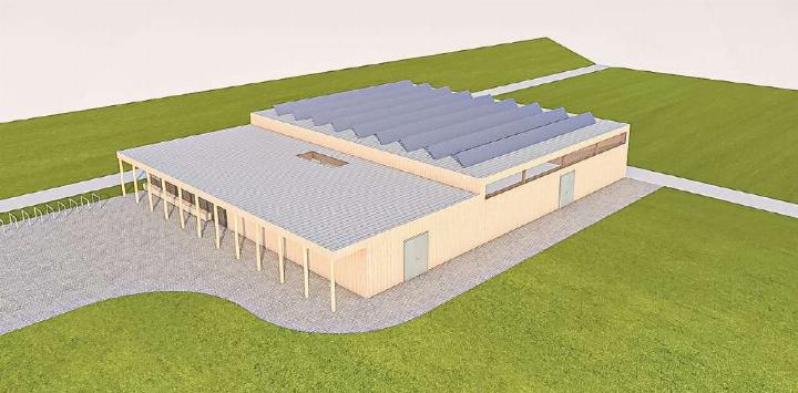 Das Dach des neuen Schwingsportzentrums soll mit Solarzellen ausgestattet werden. Visualisierung zvg