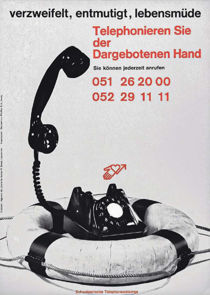 So wurde die Dargebotene Hand in den 1960er-Jahren beworben. Damals verfügte sie noch nicht über die Notfallnummer 143. Bild zvg