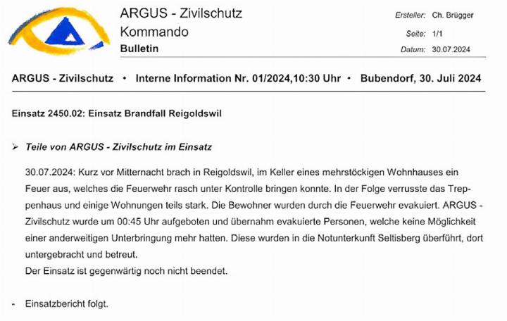 Johannes Sutter lobt diesen Einsatz als Beispiel des Zivilschutzes Argus und der Feuerwehr, die den Einsatz «schlank und wirksam» abgewickelt haben. Bild zvg