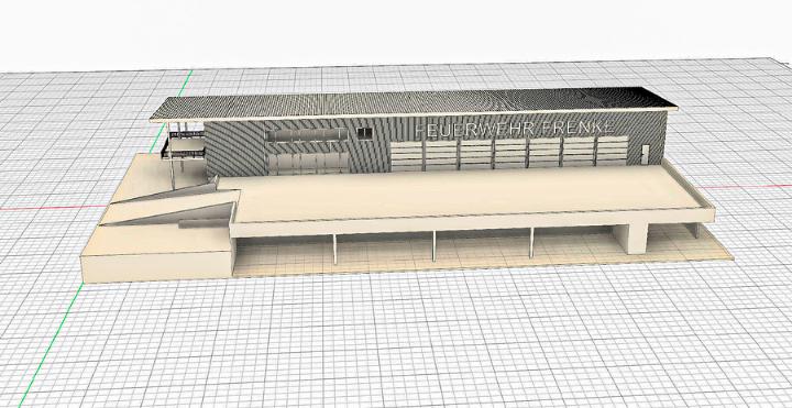 Das neue Feuerwehrmagazin soll auf einer Einstellhalle errichtet werden. Noch fehlt das Einverständnis der beteiligten Gemeinden. Visualisierung zvg