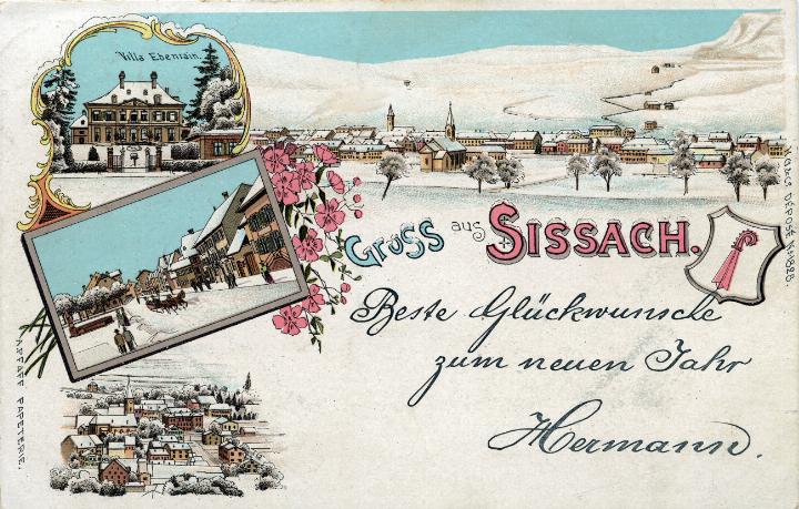 Winter-Lithografie von Sissach, 1900. Archiv Heinz Spinnler