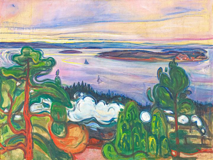 Wald, Dämmerung oder von Nordlichtern verfärbte Himmel sind häufige Motive – hier ein Werk von Edvard Munch. Bild zvg / Munchmuseet / Halvor Bjørngård