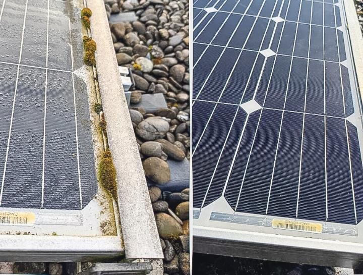 Solarmodule vor und nach der Reinigung durch die Clean-Buddies GmbH. Bild zvg