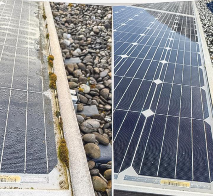 Verschmutzte Module (links) sind weniger effi zient als saubere (rechts). Bild zvg