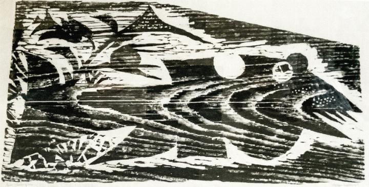 «Wüstenfisch» von 1960, ausgestellt an der internationalen Biennale der Druckgrafik 1964 in Tokyo. Bild zvg