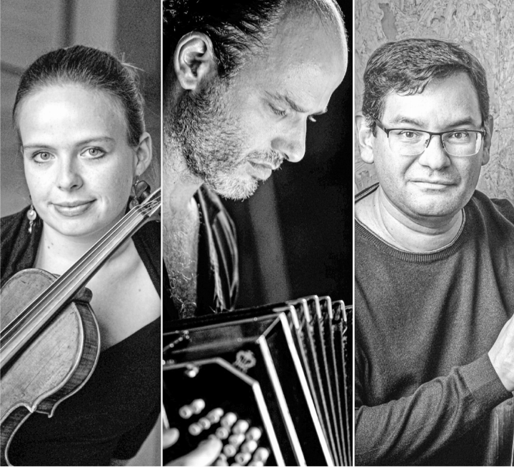 Julia Schröder, Marcelo Nisinman und Roberto Koch (von links) treten morgen Abend in Liestal auf.
Bild zvg