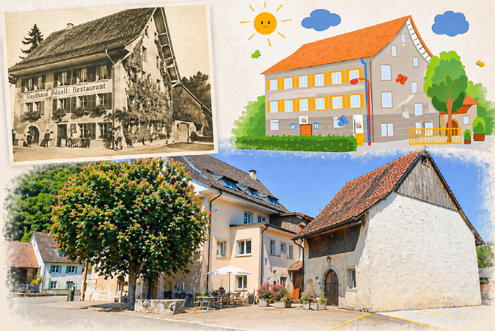 Die Kita Rössli öffnete vor 20 Jahren im historischen Gasthaus mitten in Hölstein ihre Türen. Bilder zvg