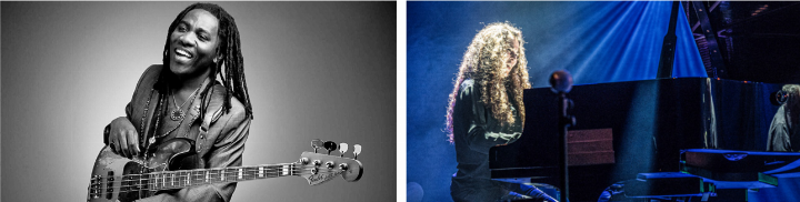 Richard Bona (links) und Sylvie Courvoisier bringen internationalen Jazz ins Stadtcasino Basel.
Bilder zvg