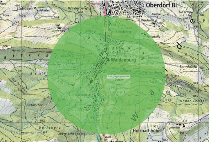 Das Sperrgebiet rund um Waldenburg.
Bild zvg