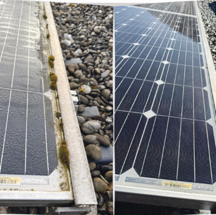 Solarmodule vor und nach der Reinigung durch die Clean-Buddies.      Bild zvg