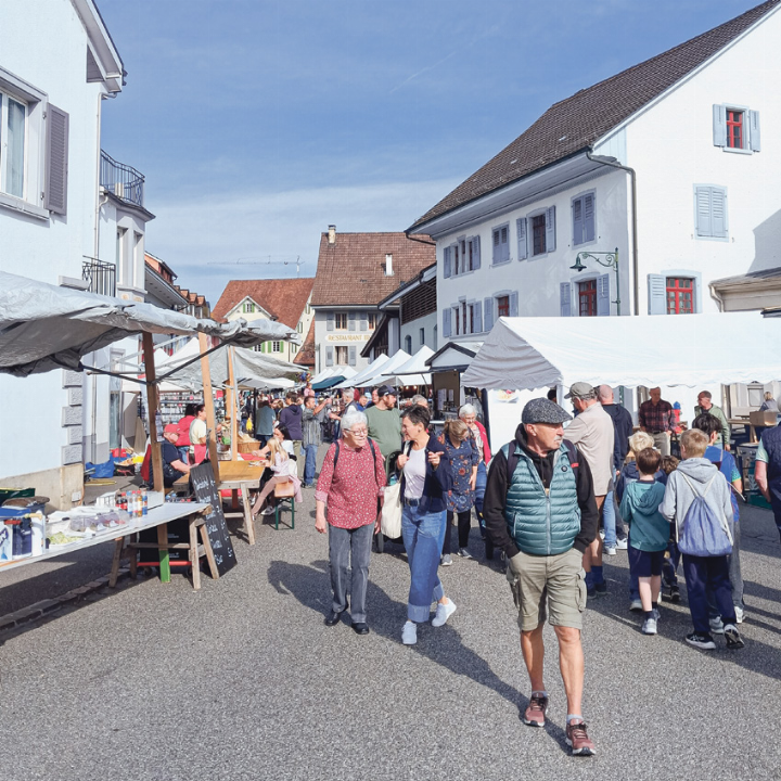Ein breites Warenangebot und freundliches Wetter lockten zahlreiche Besucherinnen und Besucher an den Gelterkinder Herbstmarkt. Bild Janis Erne