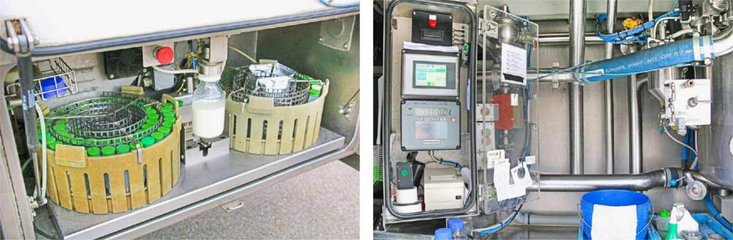 Die Lastwagen sind mit modernen Messgeräten ausgestattet. Damit können die Chauffeure die Qualität der eingesammelten Milch kontrollieren. Die Lastwagen sind mit modernen Messgeräten ausgestattet. Damit können die Chauffeure die Qualität der eingesammelten Milch kontrollieren.